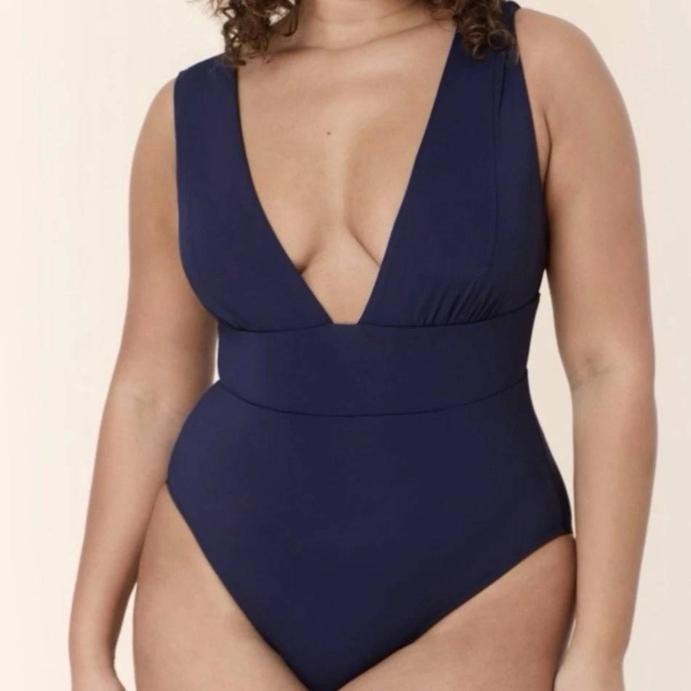 Andie Swim The Mykonos One Piece Swimsuit Navy Blue V-Neck XXL